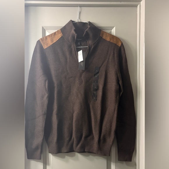 Banana Republic Chocolate Quarter-zip Sweater with Camel Patches - Picture 1 of 2
